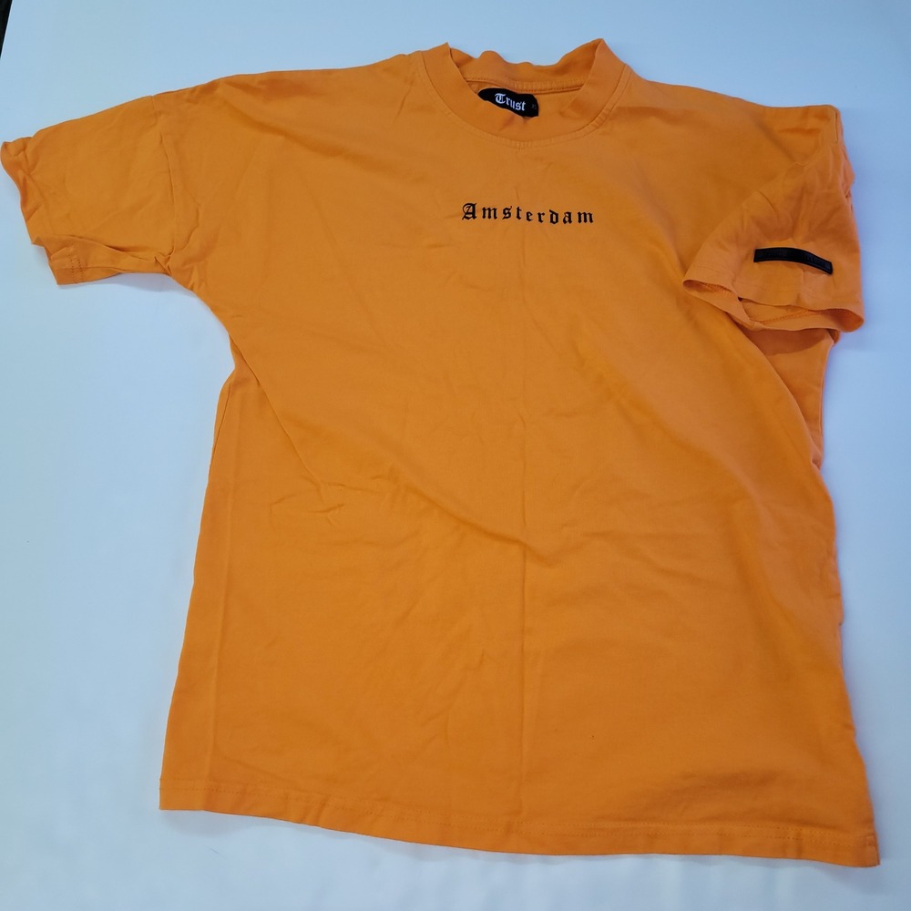 Trust Amsterdam Graphic T-Shirt Orange Men's‎ Size XS Cotton Polyester Blend